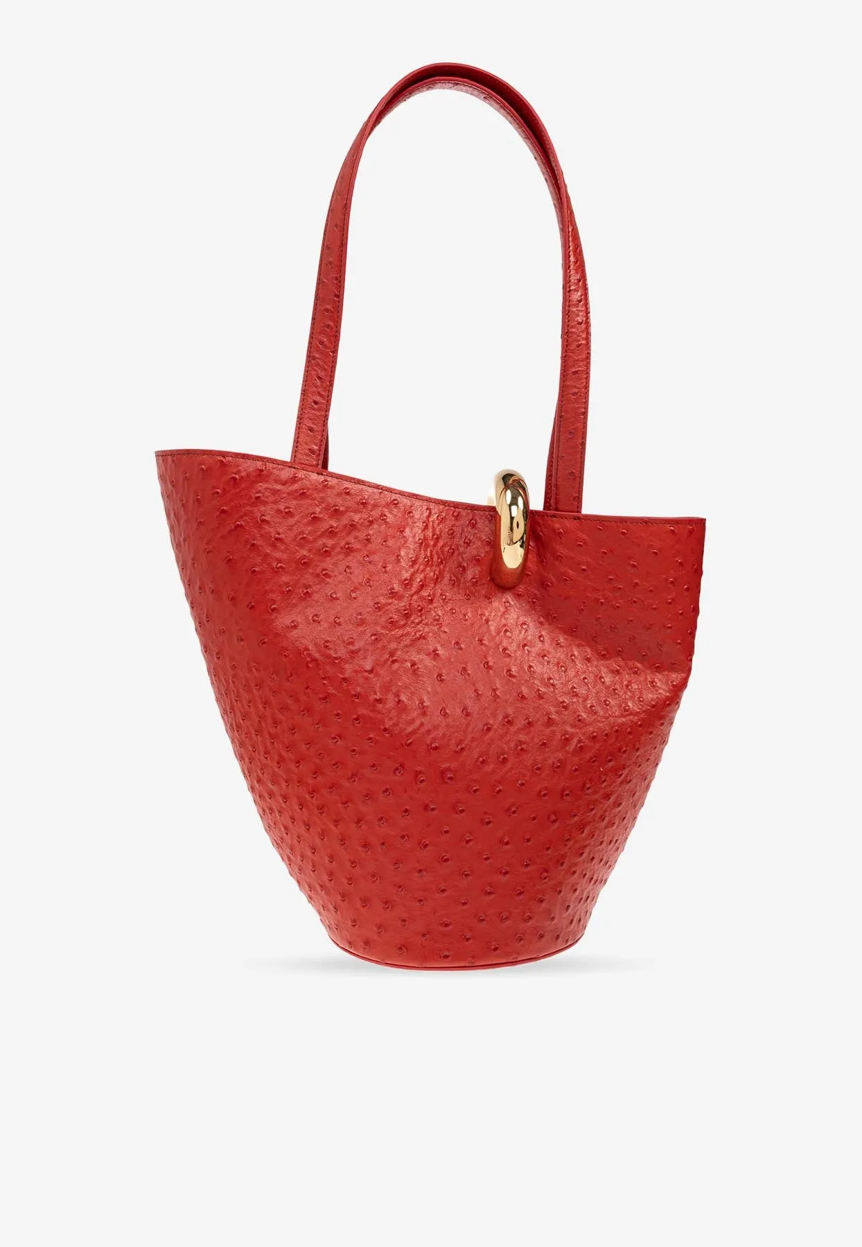 Medium Bambola Ostrich-Embossed Leather Bucket Bag