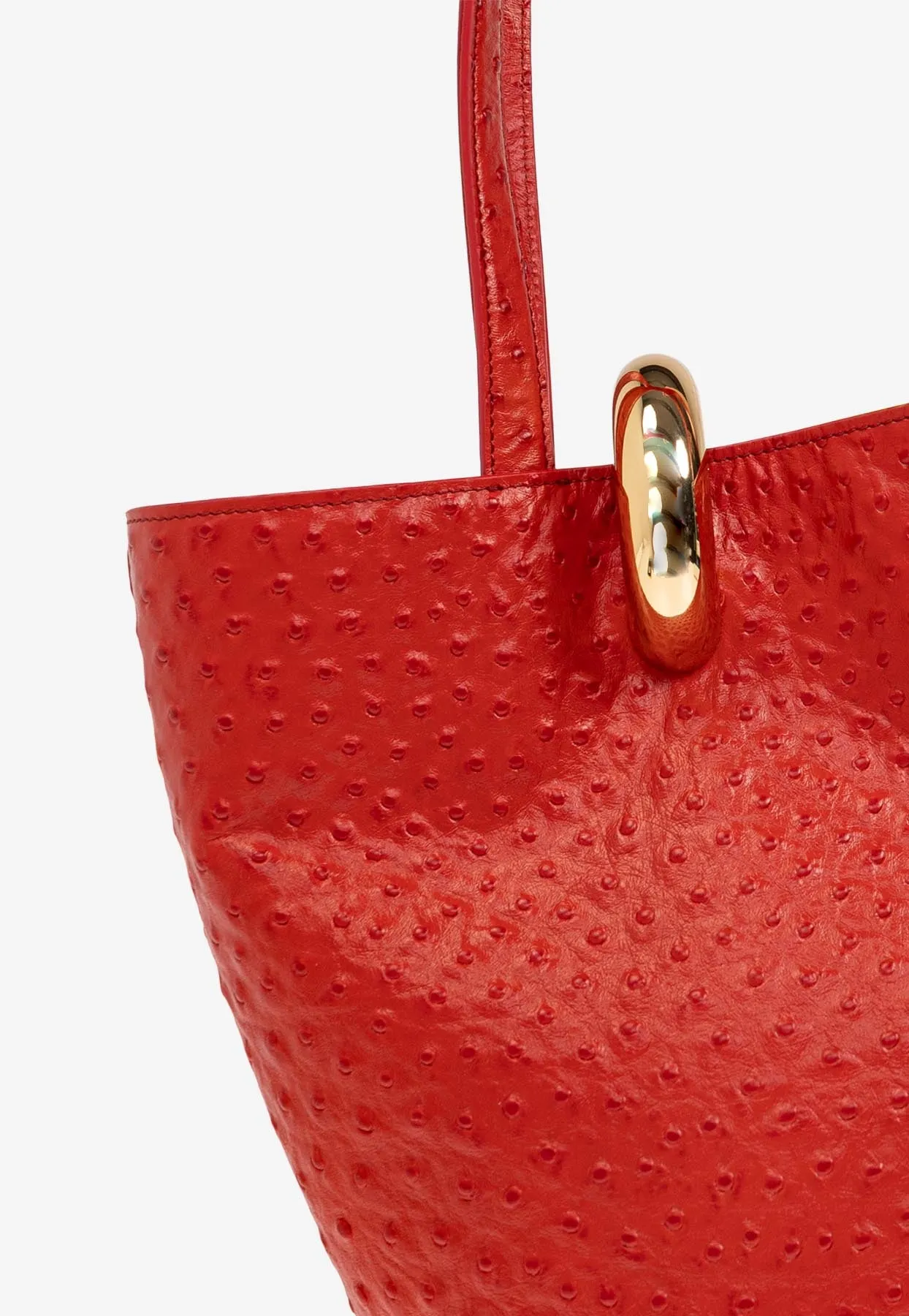 Medium Bambola Ostrich-Embossed Leather Bucket Bag