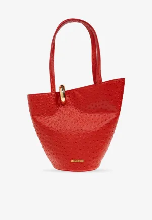 Medium Bambola Ostrich-Embossed Leather Bucket Bag