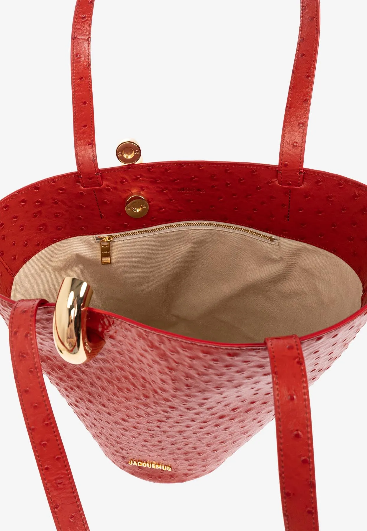 Medium Bambola Ostrich-Embossed Leather Bucket Bag