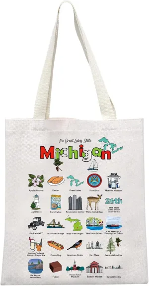 MEIKIUP Michigan Gift The Great Lakes State Michigan Canvas Tote Bag Michigan Vacation Shoulder Bag Michigan Shopping Bags