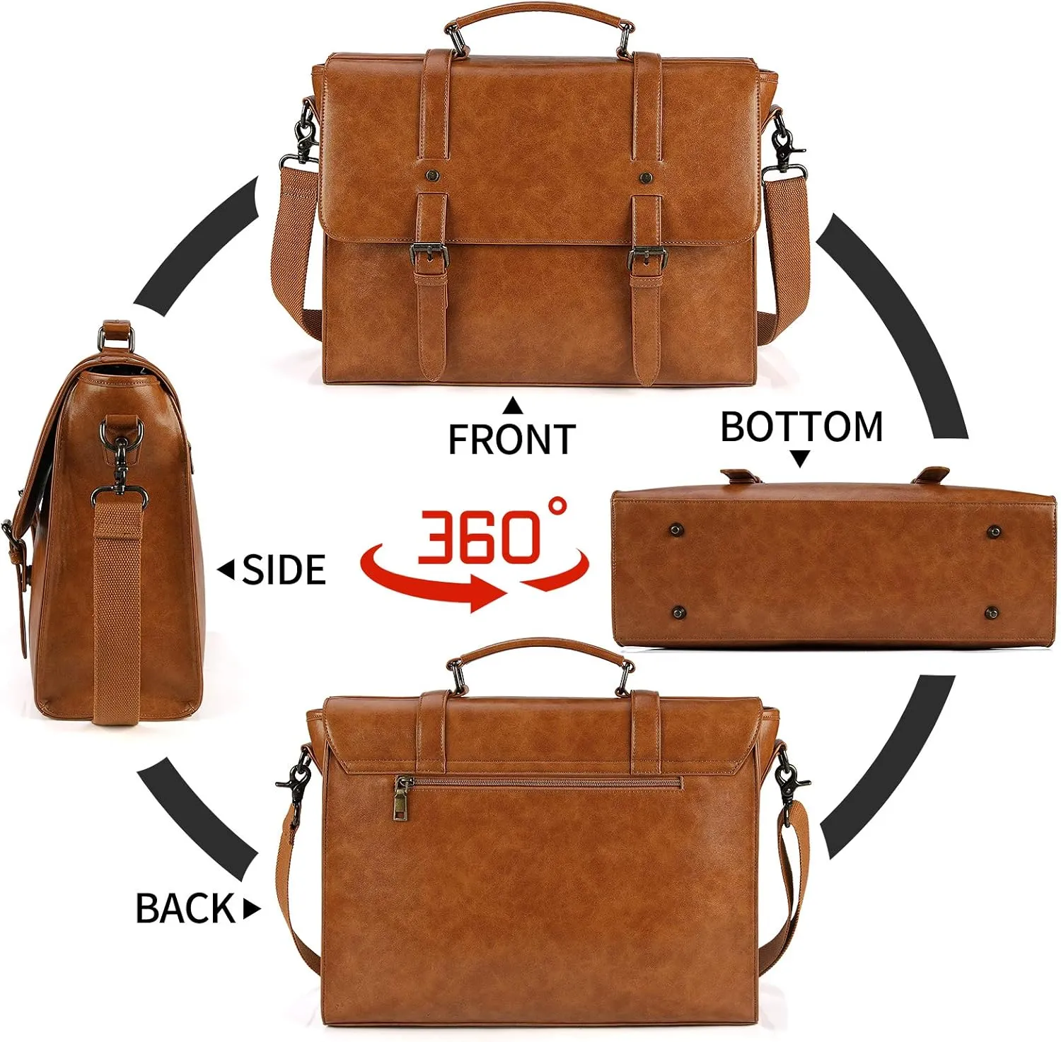 Mens Messenger Bag Vintage 15.6 Inch Waterproof Leather Laptop Briefcase Large Satchel Shoulder Bag Retro Office College Computer Bag, Brown