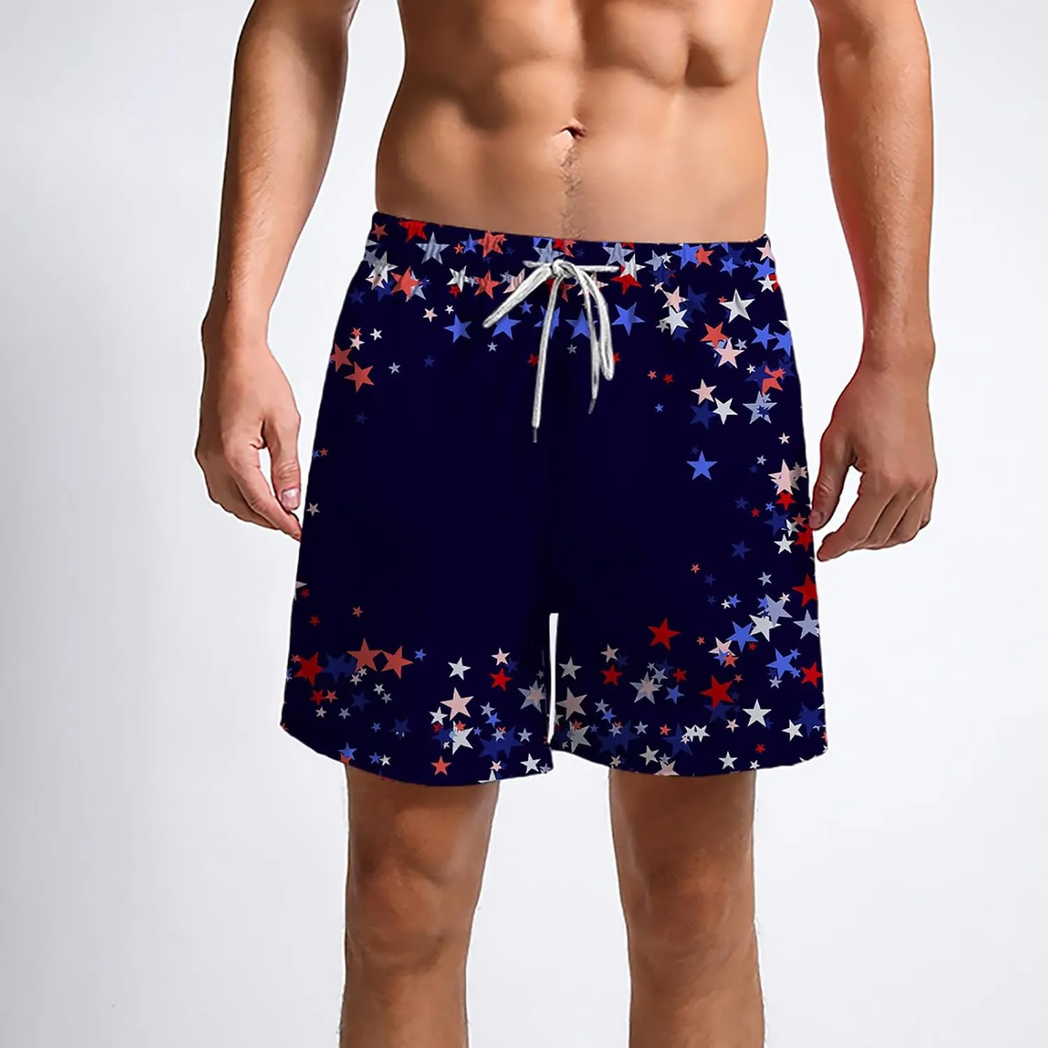 Mens Swimming Trunks Swimsuit Print Drawstring Tie Elastic Waist Casual Fashion Beach Shorts Mens Boys Shorts Man