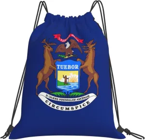 Michigan State Flag print Casual drawstring backpack fitness bag, fashionable, fit for sports travel and daily use