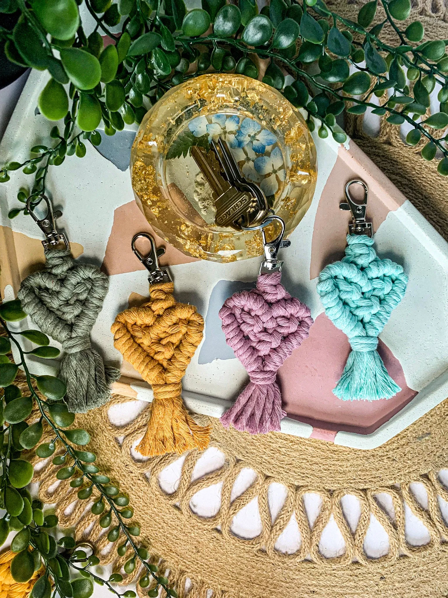Mini Macrame Heart Keychain