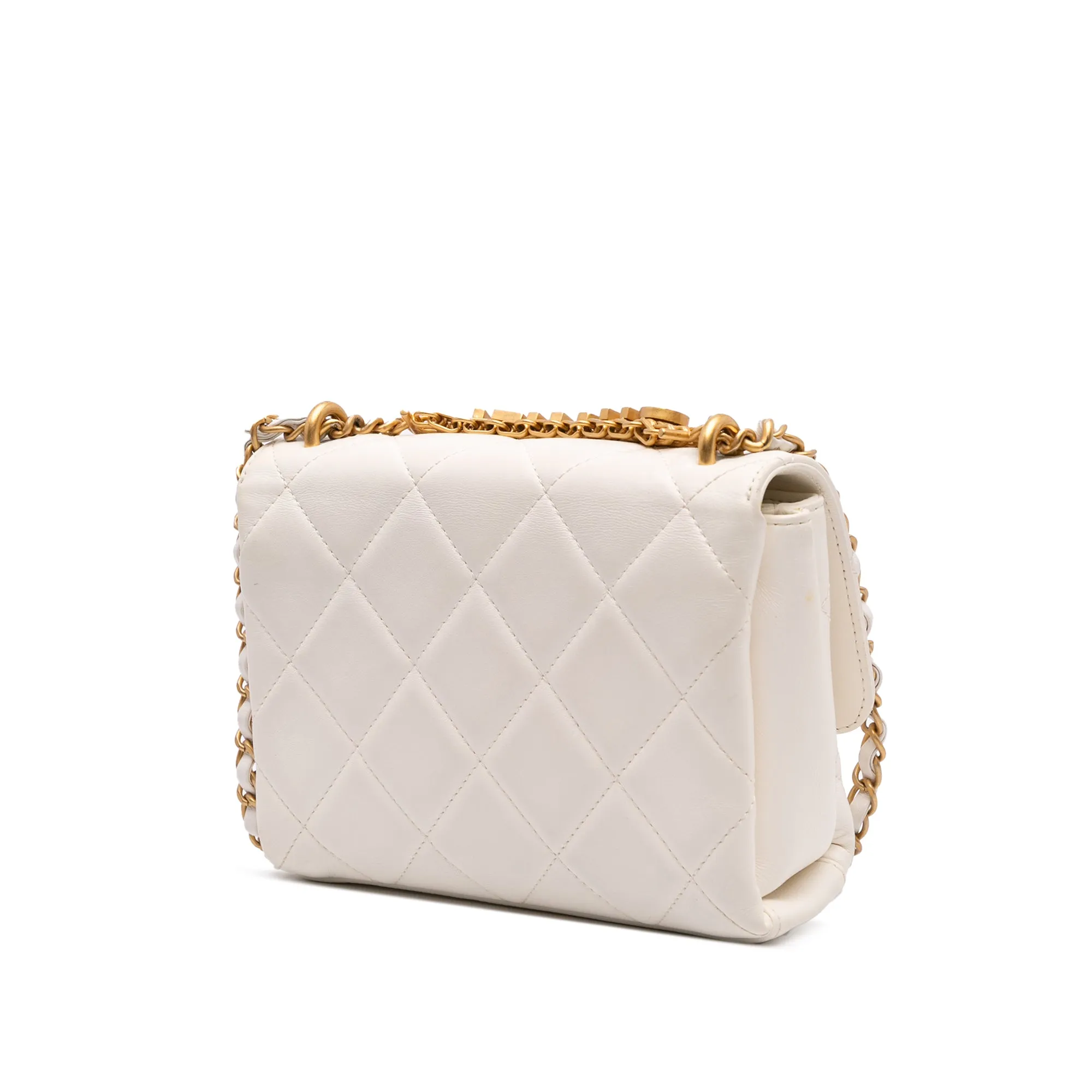 Mini Quilted Lambskin Crystal Logo Letters Chain Flap