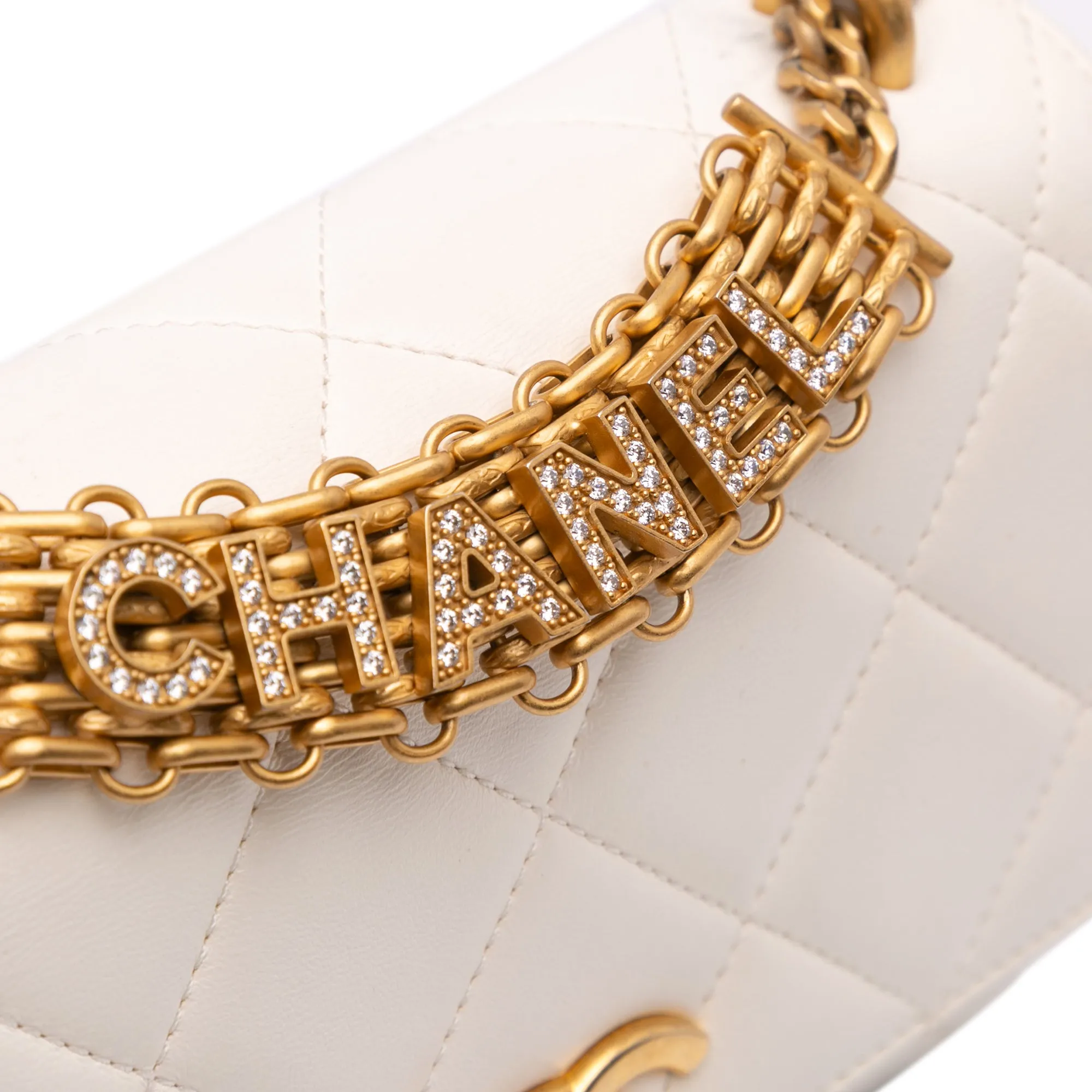 Mini Quilted Lambskin Crystal Logo Letters Chain Flap