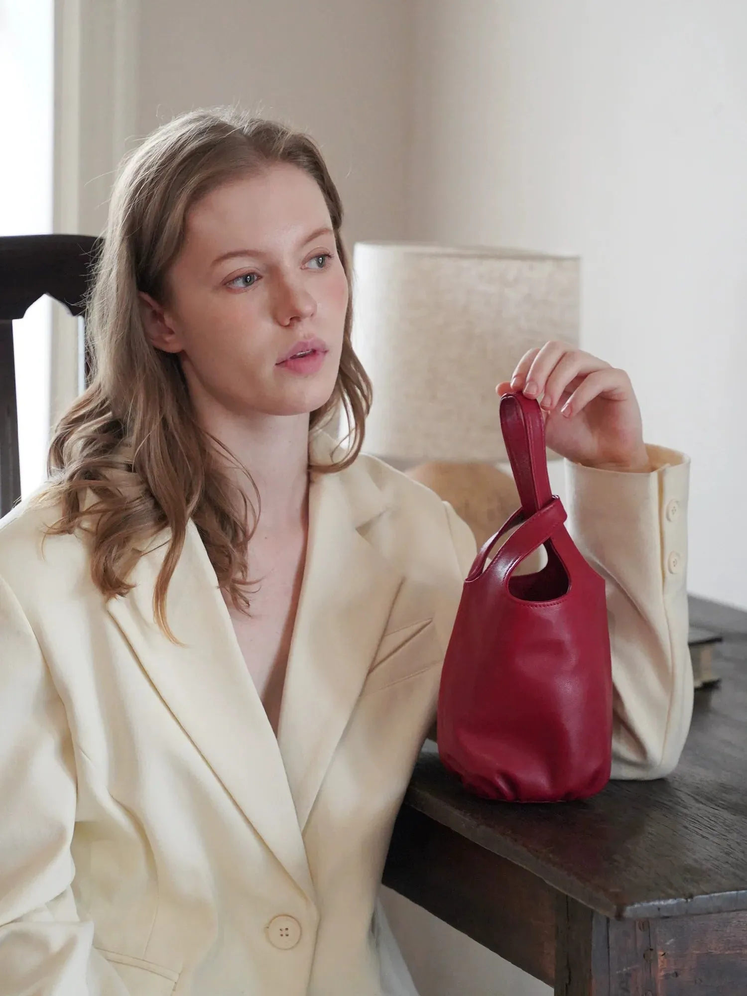 Minimalist Lambskin Bucket Bag