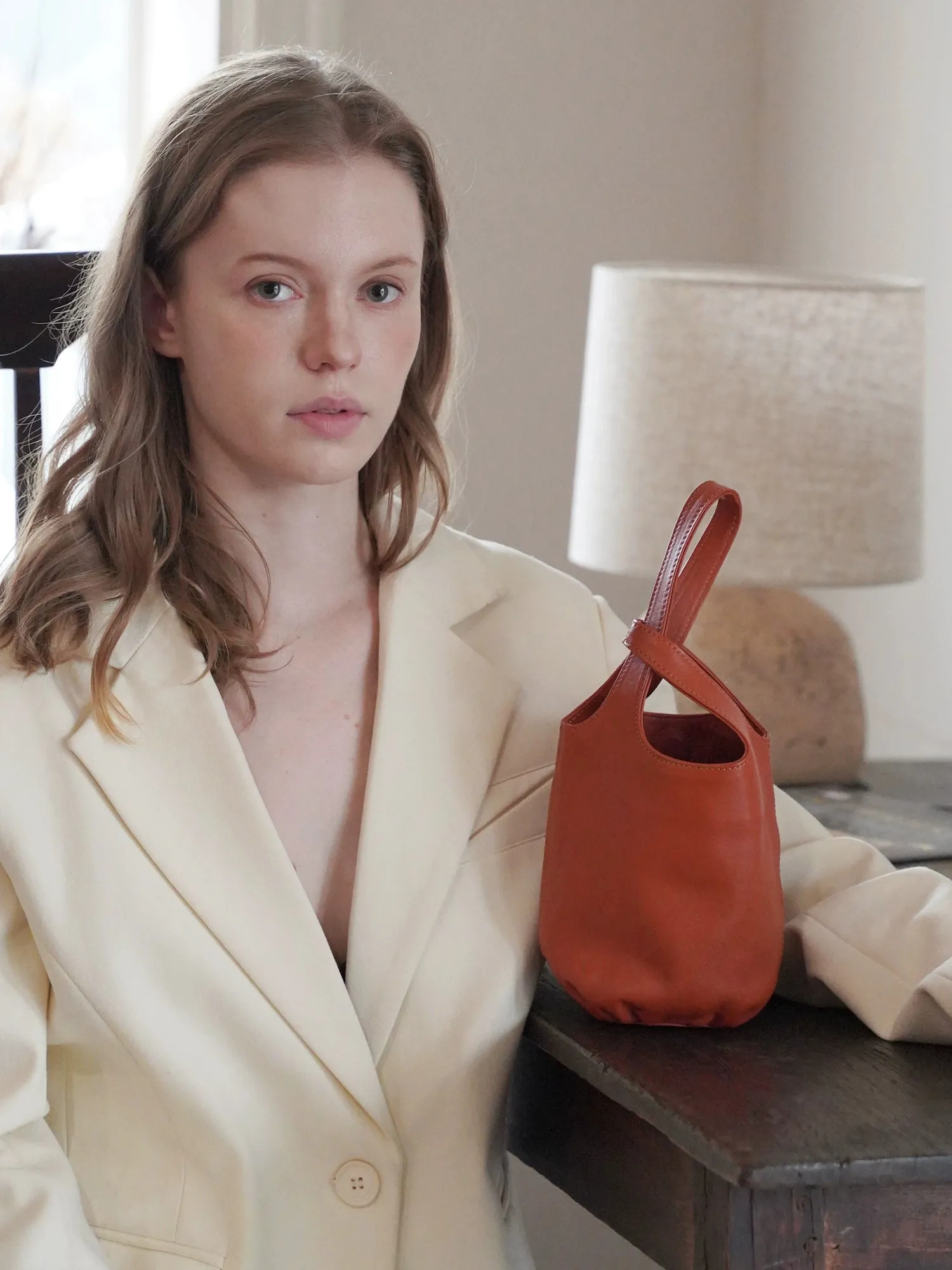 Minimalist Lambskin Bucket Bag