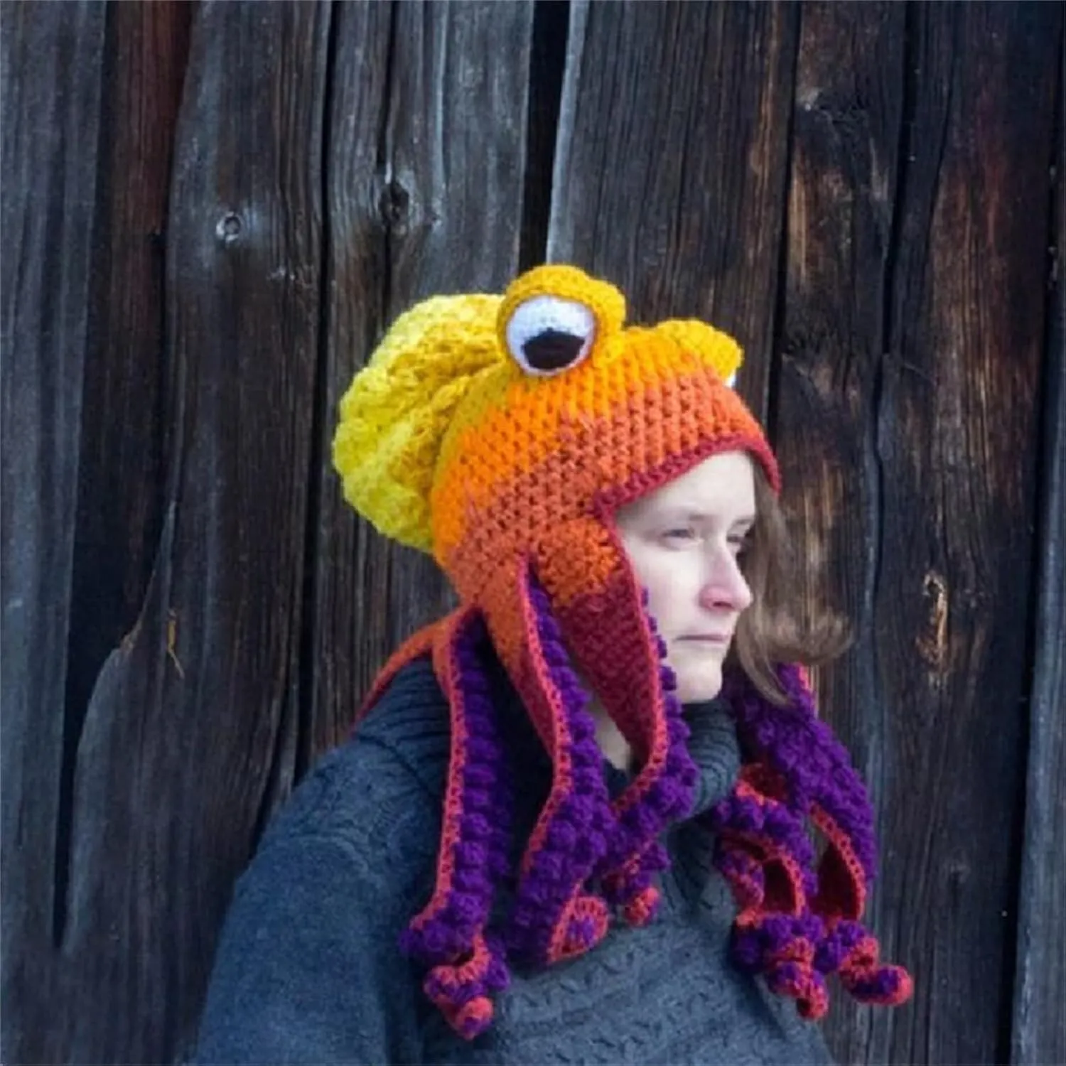 Miyaomn Women Men Cute Novelty Octopus Hat Adult Knitted Winter Crochet Hat Soft Warm Cartoon Beanie Hat Funny