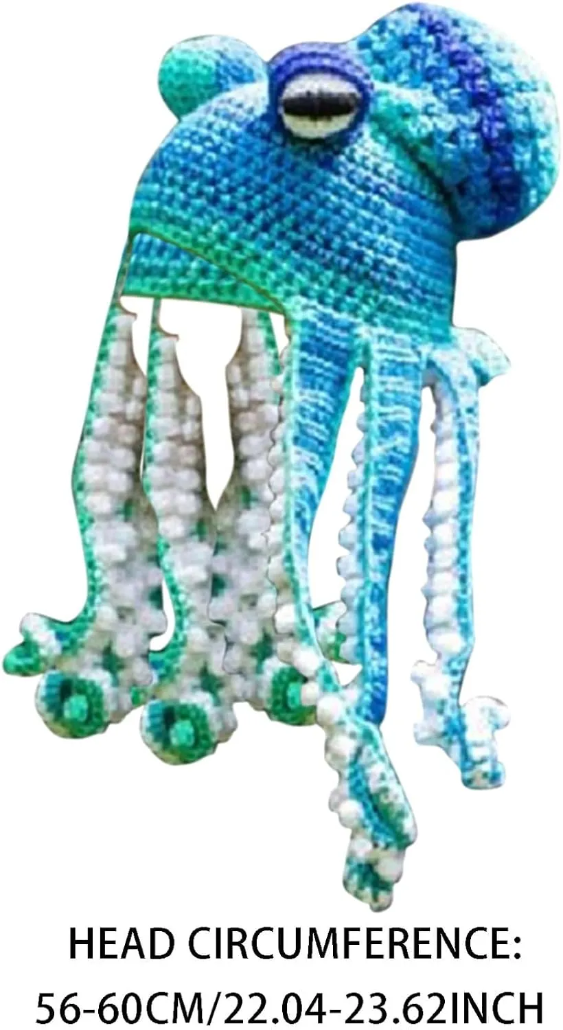 Miyaomn Women Men Cute Novelty Octopus Hat Adult Knitted Winter Crochet Hat Soft Warm Cartoon Beanie Hat Funny