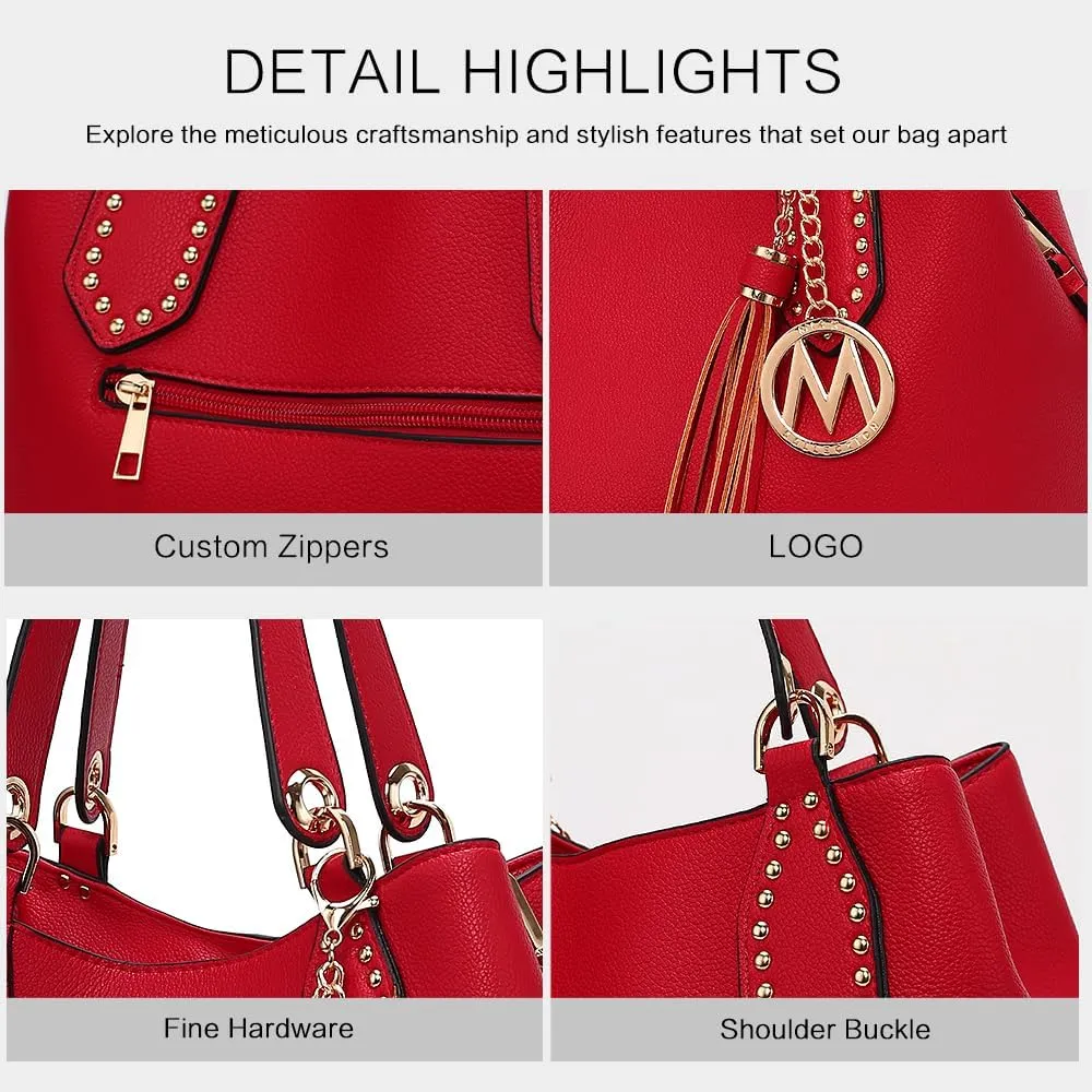 MKF Collection Hobo Bag for Women, Vegan Leather Tassel Shoulder Bag Handbag Purse, Double Handle Crossbody bag by Mia K