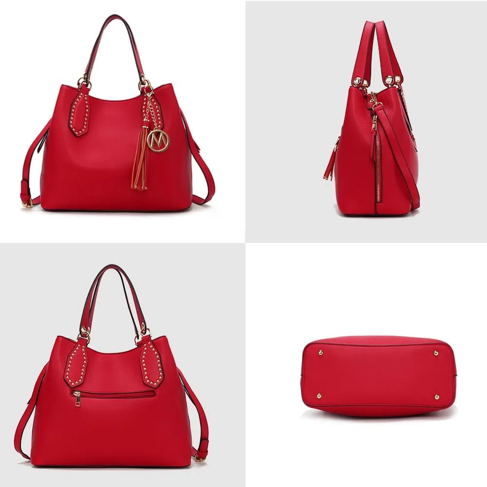 MKF Collection Hobo Bag for Women, Vegan Leather Tassel Shoulder Bag Handbag Purse, Double Handle Crossbody bag by Mia K