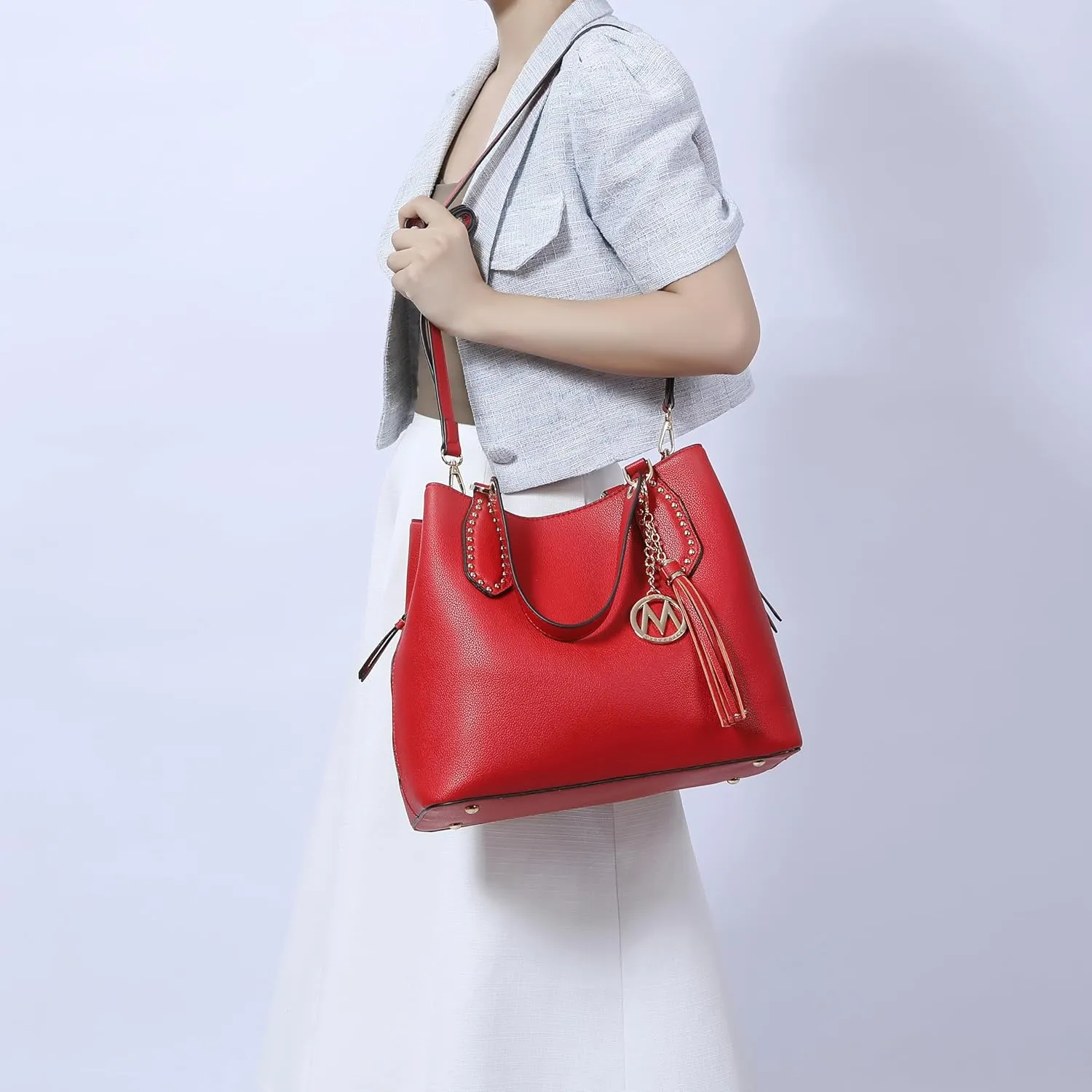 MKF Collection Hobo Bag for Women, Vegan Leather Tassel Shoulder Bag Handbag Purse, Double Handle Crossbody bag by Mia K