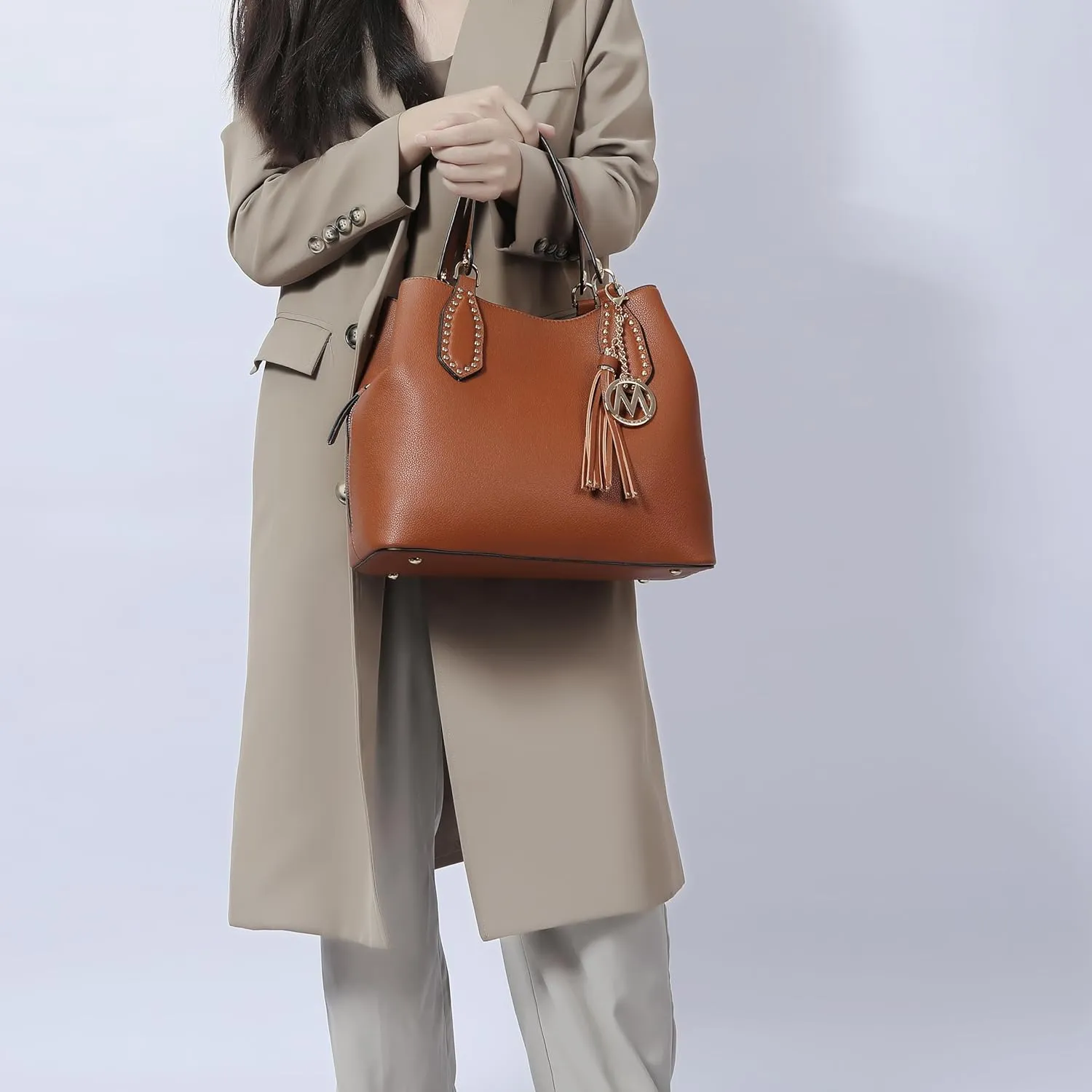 MKF Collection Hobo Bag for Women, Vegan Leather Tassel Shoulder Bag Handbag Purse, Double Handle Crossbody bag by Mia K
