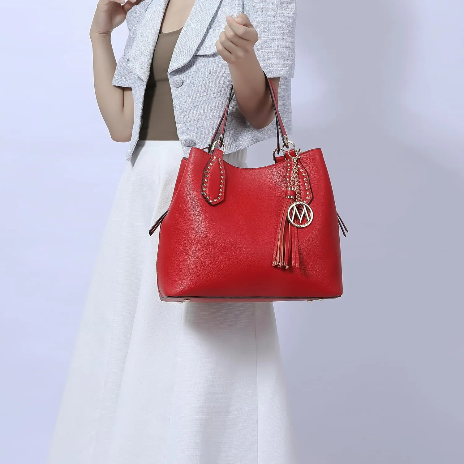 MKF Collection Hobo Bag for Women, Vegan Leather Tassel Shoulder Bag Handbag Purse, Double Handle Crossbody bag by Mia K