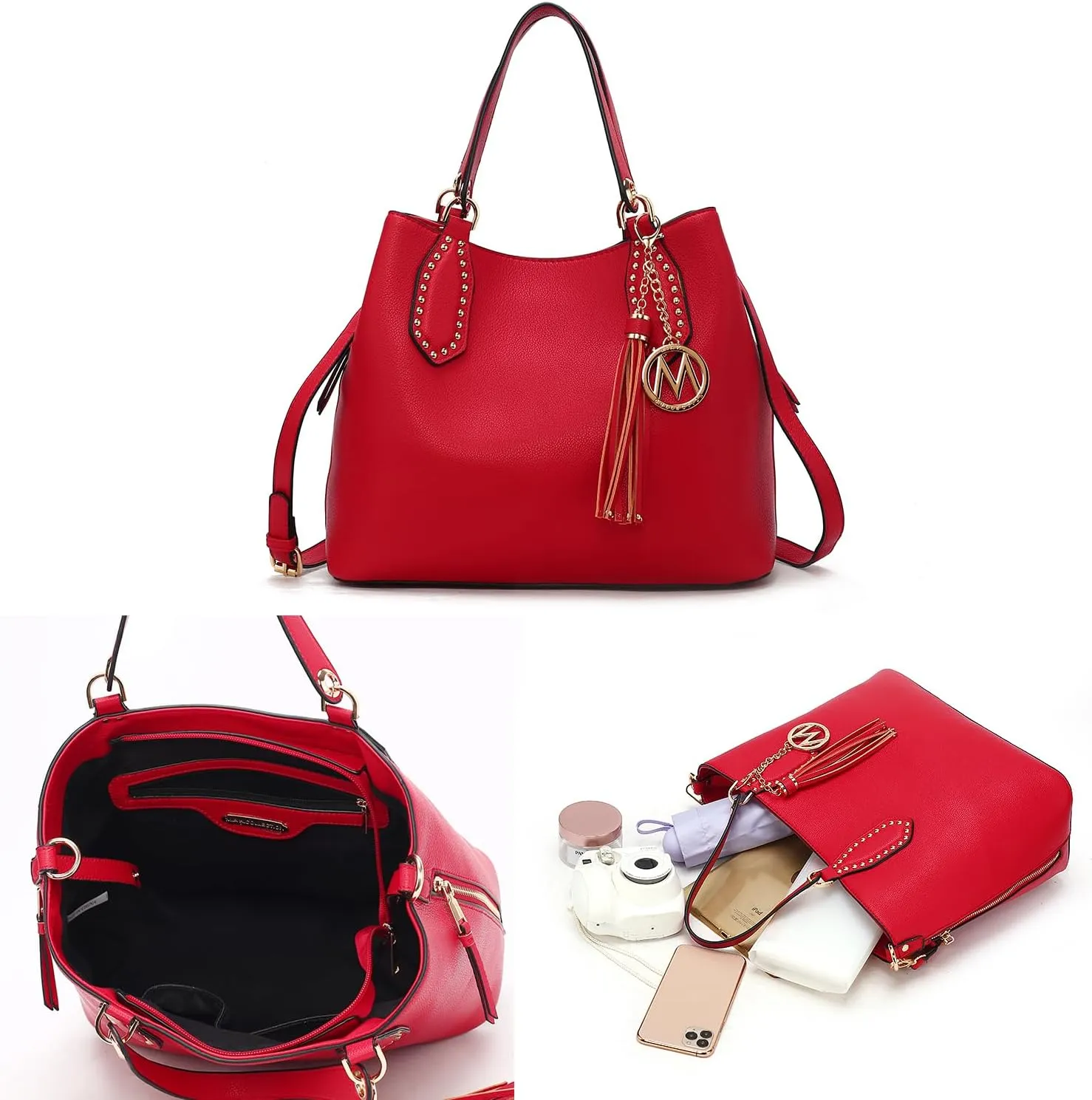MKF Collection Hobo Bag for Women, Vegan Leather Tassel Shoulder Bag Handbag Purse, Double Handle Crossbody bag by Mia K