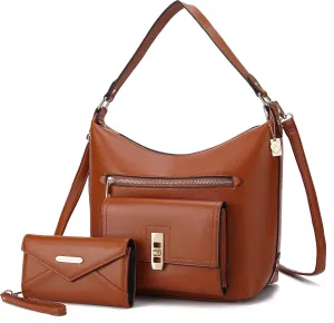 MKF Collection Shoulder Bag for Women & Wristlet Wallet, Vegan Leather Handbag Set Top-Handle Satchel Tote Handbag Purse