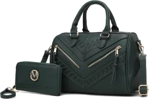 MKF Collection Women's Satchel Bag with Wallet, Vegan Leather Top Handle Shoulder Handbag Crossbody Purse