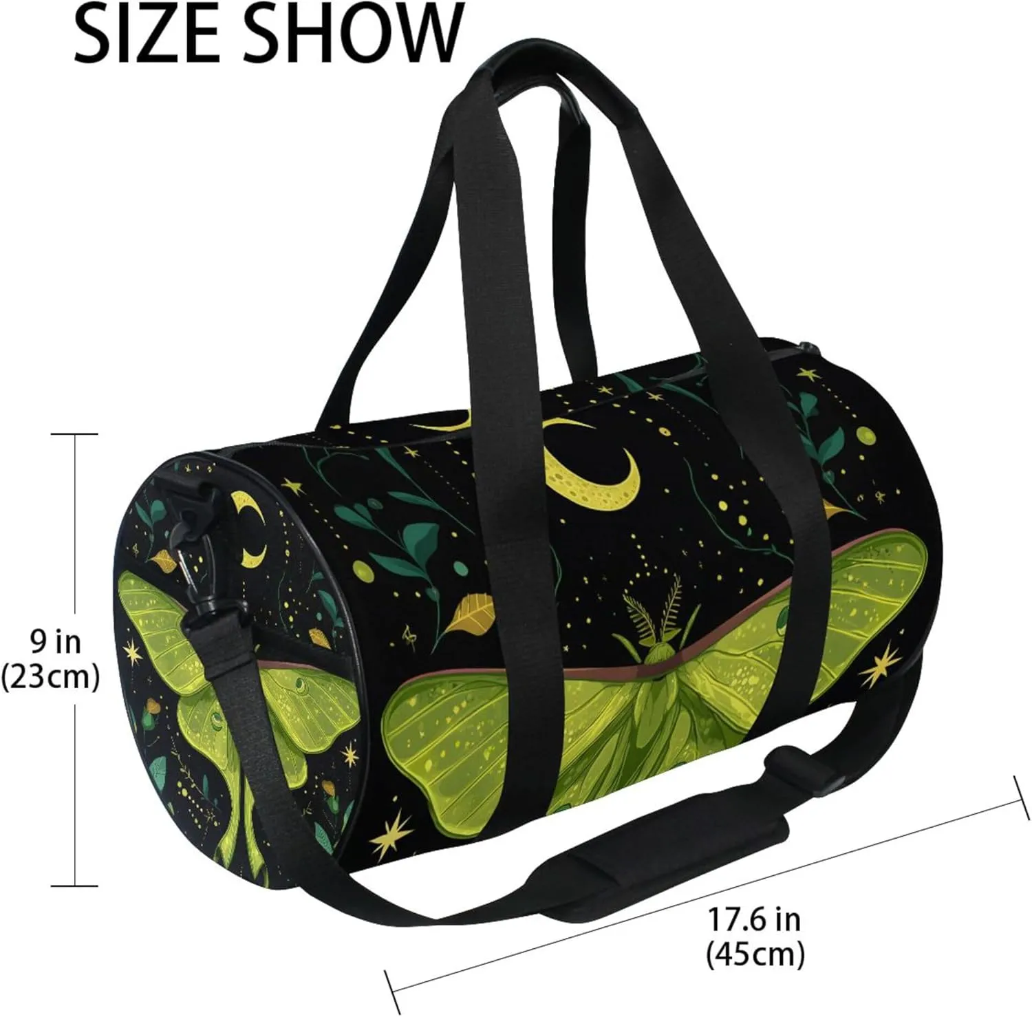 MNSRUU Sports Duffel Bags, Mystical Green Moth Athletic Gym Bag Overnight Workout Travel Tote Luggage for Men Women Yoga