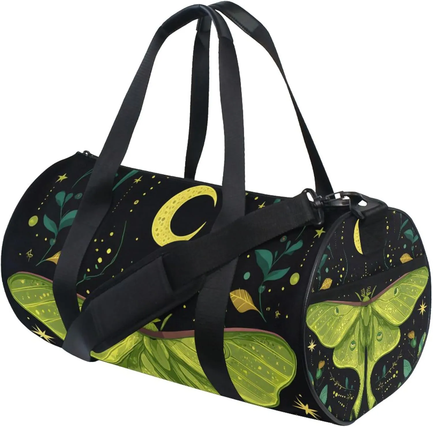 MNSRUU Sports Duffel Bags, Mystical Green Moth Athletic Gym Bag Overnight Workout Travel Tote Luggage for Men Women Yoga