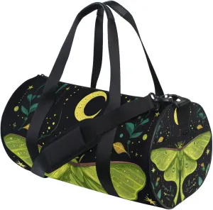 MNSRUU Sports Duffel Bags, Mystical Green Moth Athletic Gym Bag Overnight Workout Travel Tote Luggage for Men Women Yoga