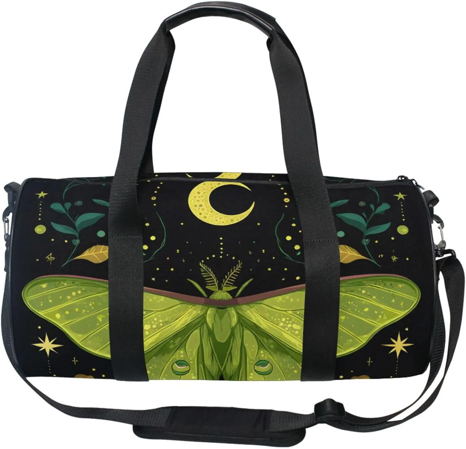 MNSRUU Sports Duffel Bags, Mystical Green Moth Athletic Gym Bag Overnight Workout Travel Tote Luggage for Men Women Yoga