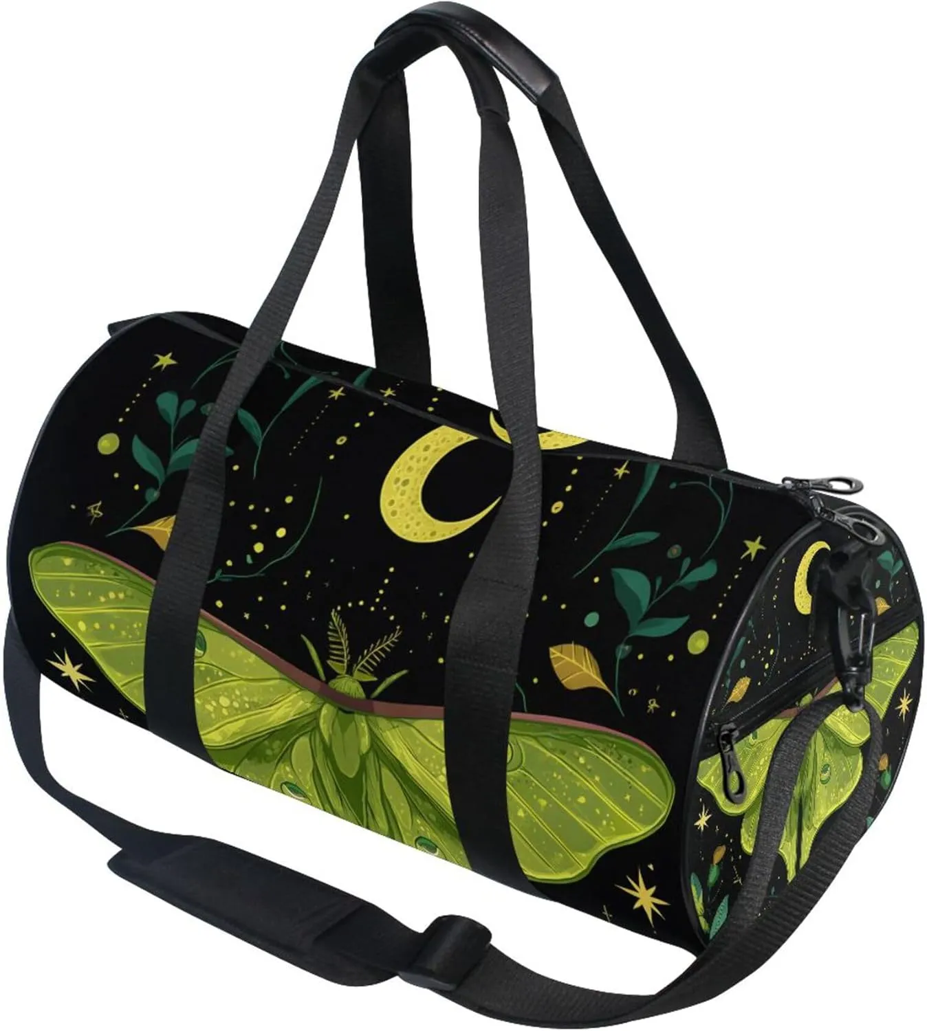 MNSRUU Sports Duffel Bags, Mystical Green Moth Athletic Gym Bag Overnight Workout Travel Tote Luggage for Men Women Yoga