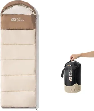 MOBI GARDEN Sleeping Bag for Adults, Cold Weather, Comfort with Storage Bag, Portable, Waterproof, Compact Lightweight, Ideal for Travel, Camping & Outdoor Adventures, Light Sand