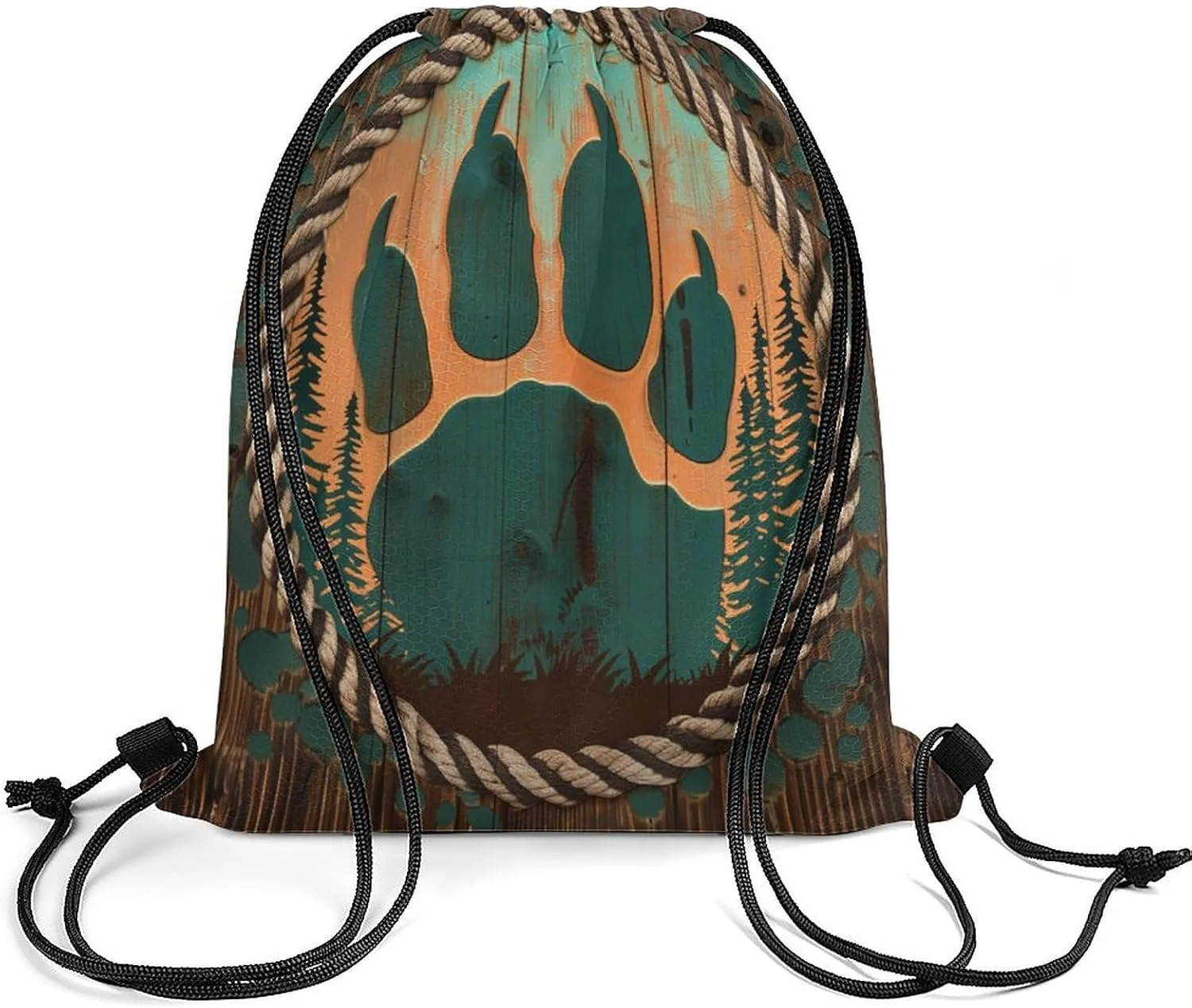 Modern Wood Board Bear Claw Drawstring Bags,Drawstring Backpack For Gym Travel Swimming Hiking Camping