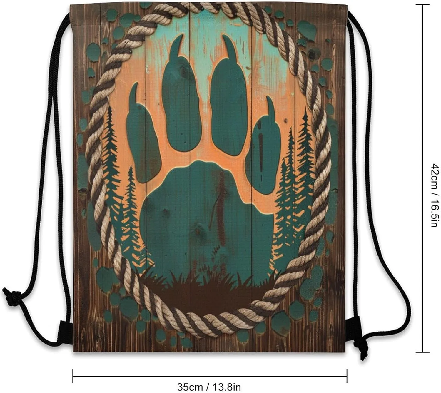 Modern Wood Board Bear Claw Drawstring Bags,Drawstring Backpack For Gym Travel Swimming Hiking Camping