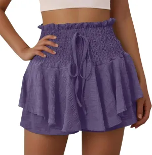 Mokkpeq Women's Beach Skorts with Lining | High Waist Lace Up Tiered-Ruffled Shorts | Summer Casual Layered Yoga Skirt Shorts
