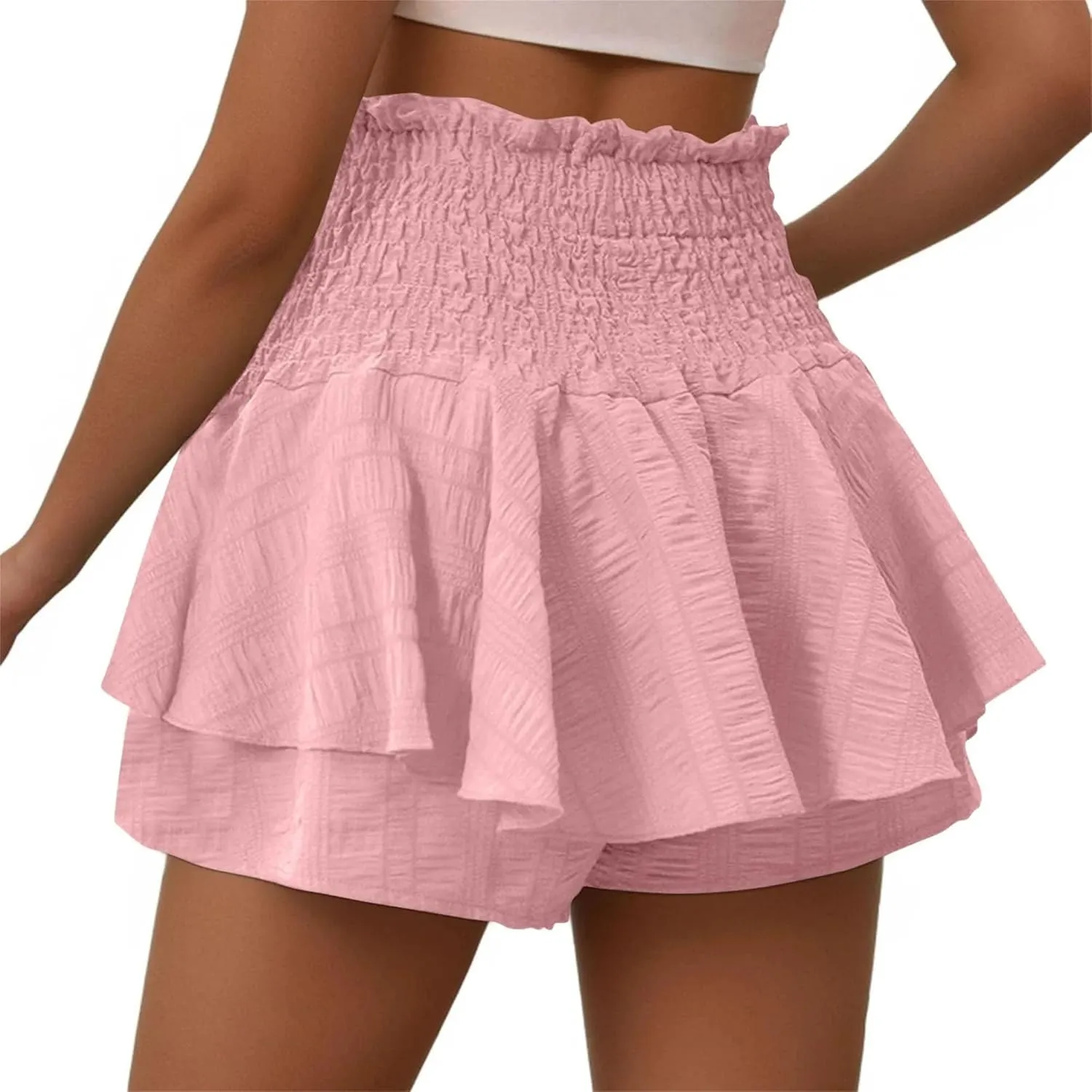 Mokkpeq Women's Beach Skorts with Lining | High Waist Lace Up Tiered-Ruffled Shorts | Summer Casual Layered Yoga Skirt Shorts