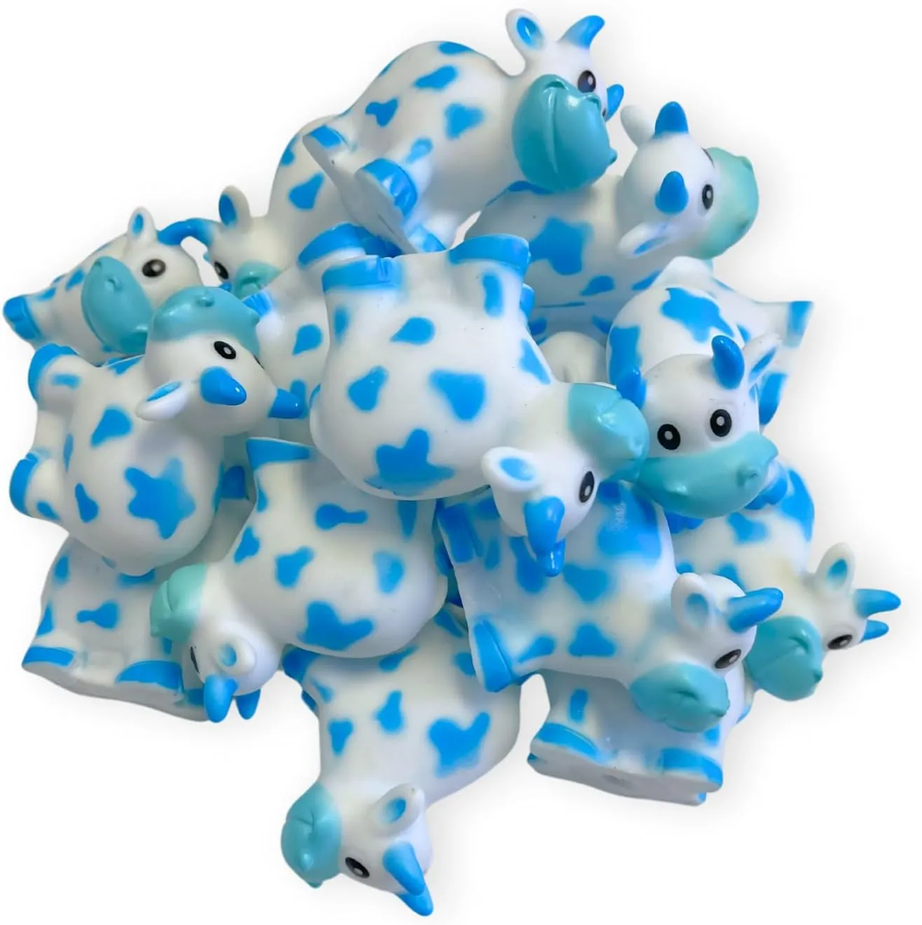 Moo Moo Suba Mini Rubber Cows 20pk Blue 2.7” Ducks Put with Cards Tags I Love Your SUV Game Bulk QR Car Decal Cow Vehicle