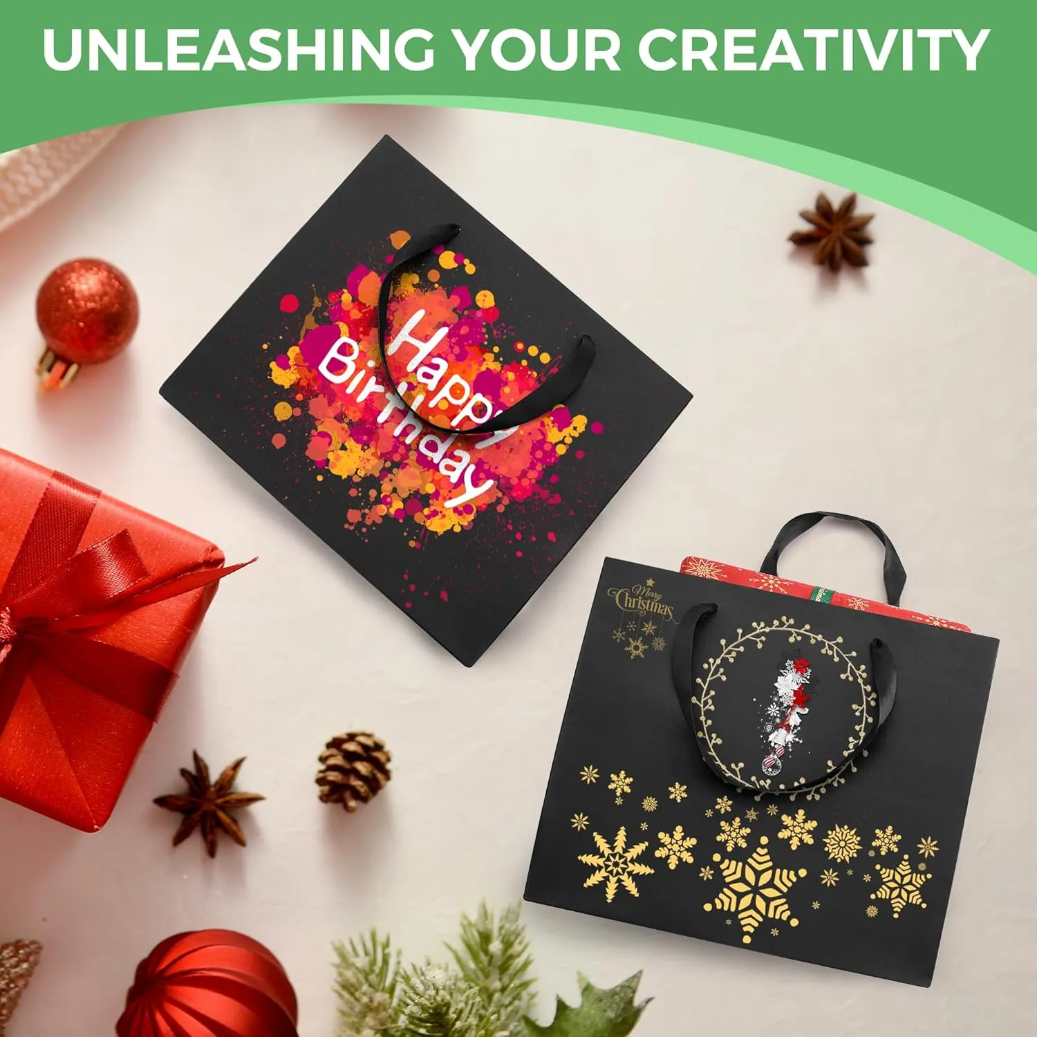 MOXARYSU Black Gift Bags With Handles: 16x6x12 Inch 12pcs Extra Large Black Paper Bags Bulk For Party Shopping Birthday Wedding (XL, 12)