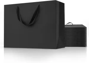 MOXARYSU Black Gift Bags With Handles: 16x6x12 Inch 12pcs Extra Large Black Paper Bags Bulk For Party Shopping Birthday Wedding (XL, 12)