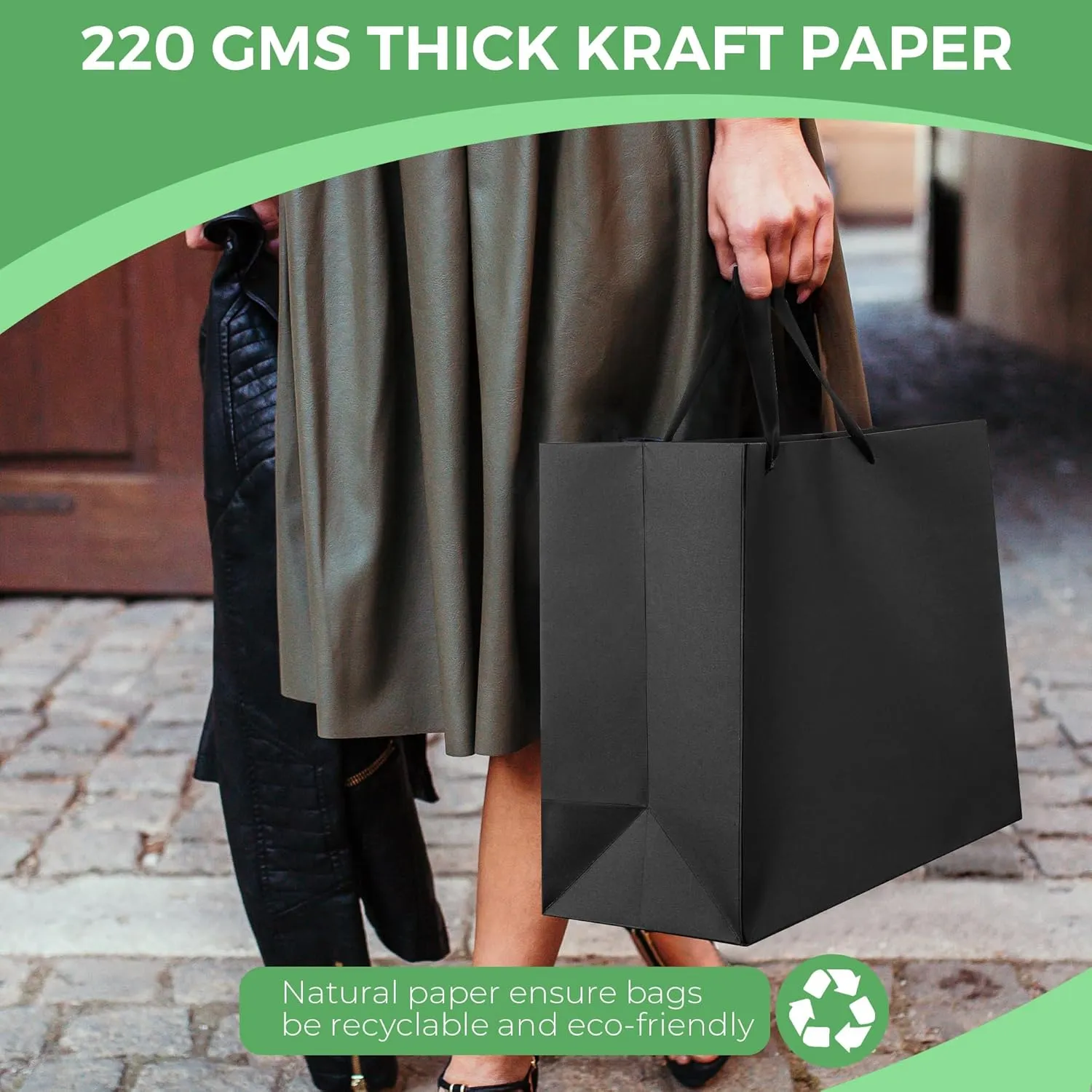 MOXARYSU Black Gift Bags With Handles: 16x6x12 Inch 12pcs Extra Large Black Paper Bags Bulk For Party Shopping Birthday Wedding (XL, 12)
