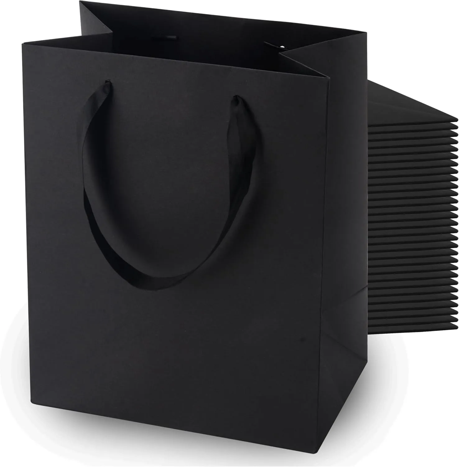 MOXARYSU Black Gift Bags With Handles: 8x5x10 Inch 30pcs Black Paper Bags Medium Bulk For Party Shopping Birthday Wedding (M, 30)