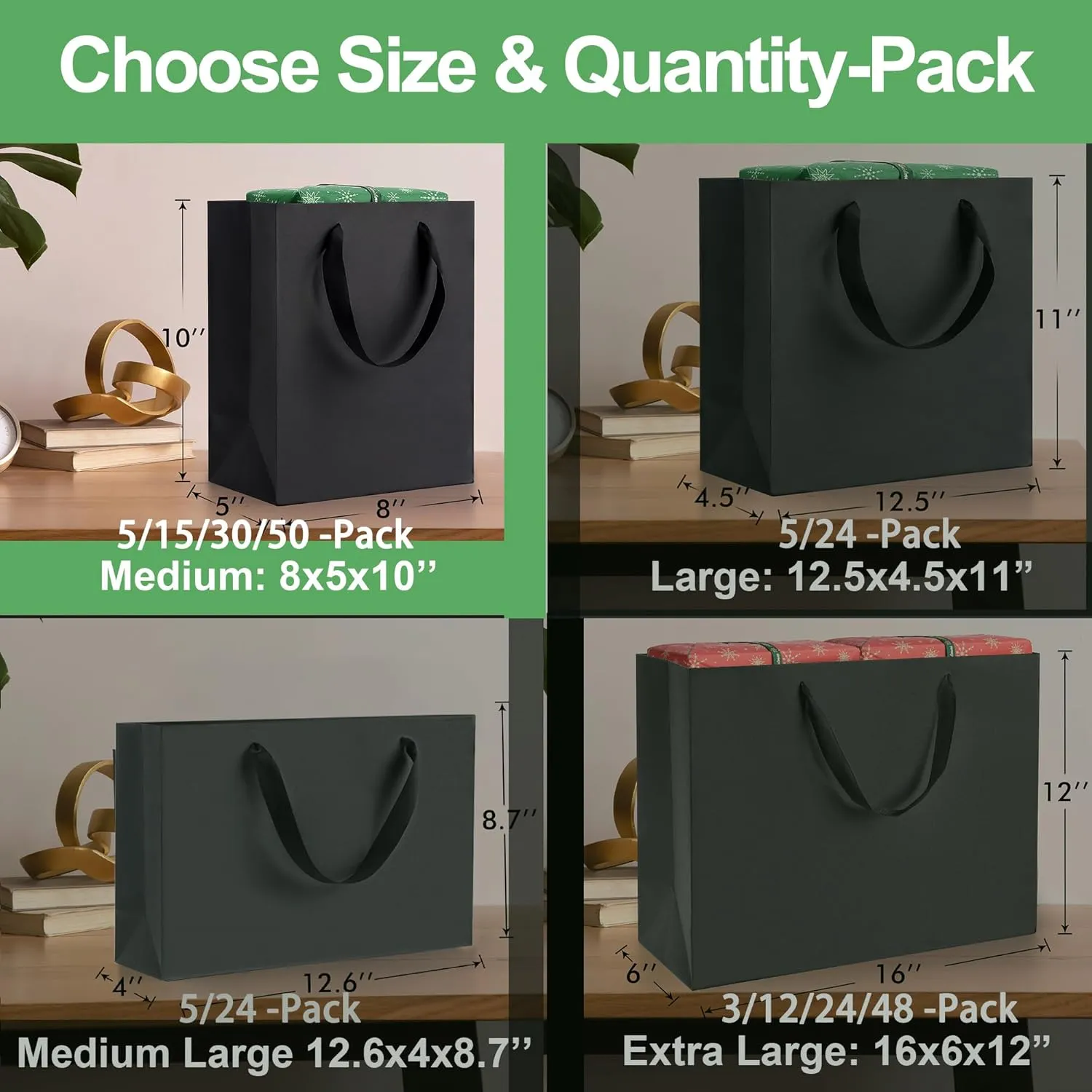 MOXARYSU Black Gift Bags With Handles: 8x5x10 Inch 30pcs Black Paper Bags Medium Bulk For Party Shopping Birthday Wedding (M, 30)