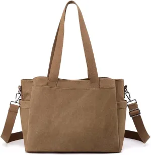 Mudono Top Handle Handbag for Women Large Capacity Crossbody Bag Canvas Shoulder Bag Casual Tote Bag Satchel Retro Purse