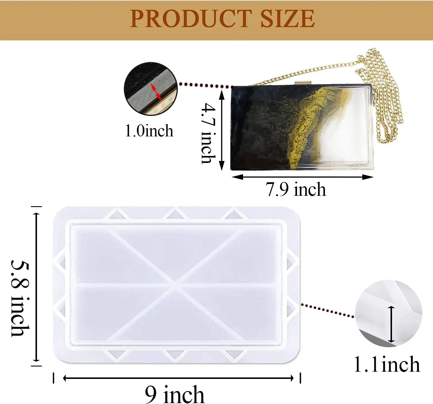 MUFUN Rectangle Resin Clutch, Unique Fashionable Bag Mold with 26pcs Tools