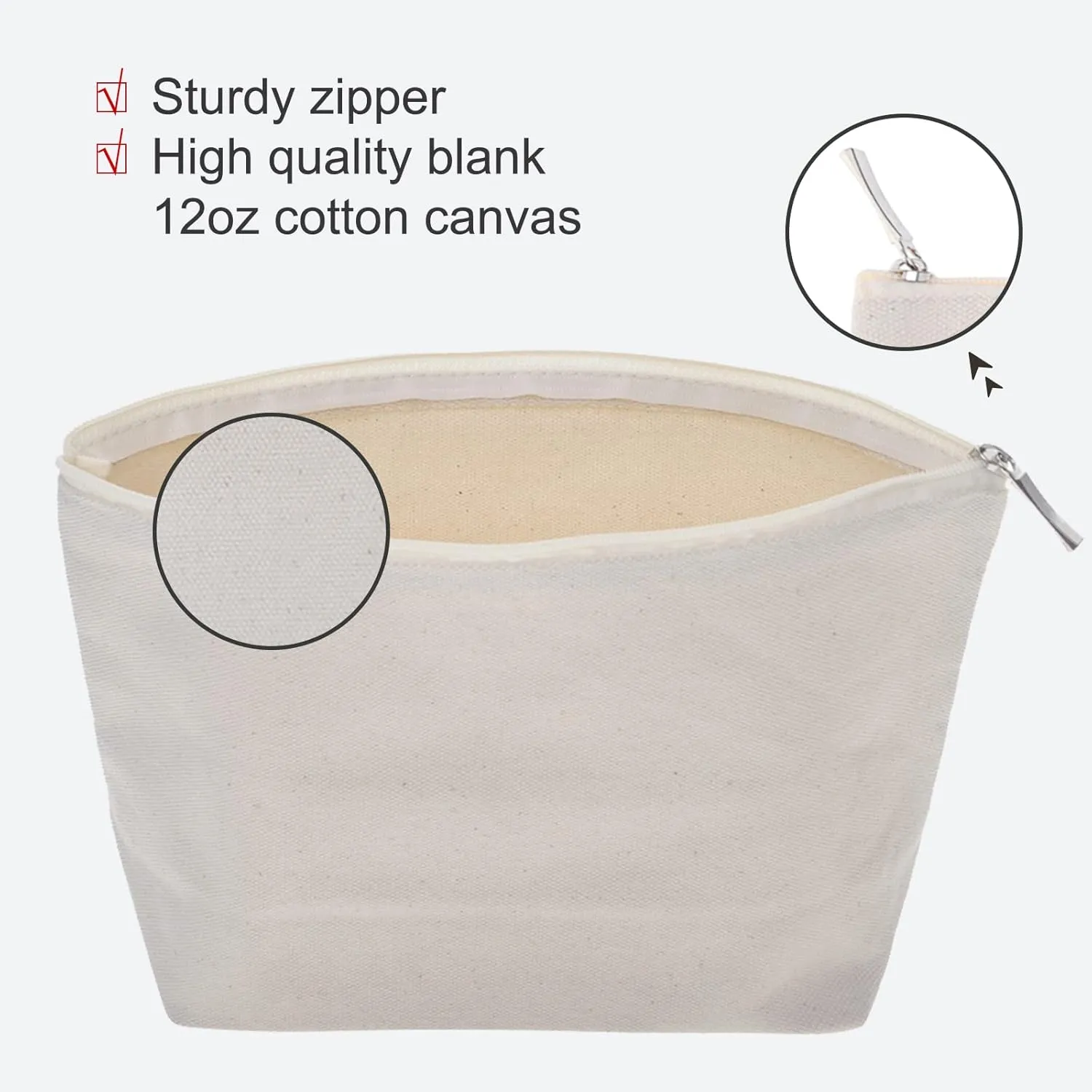 Muka 12 Pack Personalized Cotton Makeup Bags with Logo Text 9-1/2 x 5-1/2 x 3 Inches-Natural