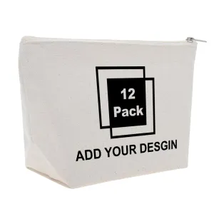 Muka 12 Pack Personalized Cotton Makeup Bags with Logo Text 9-1/2 x 5-1/2 x 3 Inches-Natural
