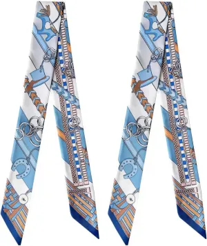 Mulberry Silk Scarf for Handbags,Bags, and Purse，2 Pcs 2"x35" Hair Ribbon Skinny Neck Fashion Scarves for Women