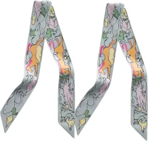 Mulberry Silk Scarf for Handbags,Bags, and Purse，2 Pcs 2"x35" Hair Ribbon Skinny Neck Fashion Scarves for Women