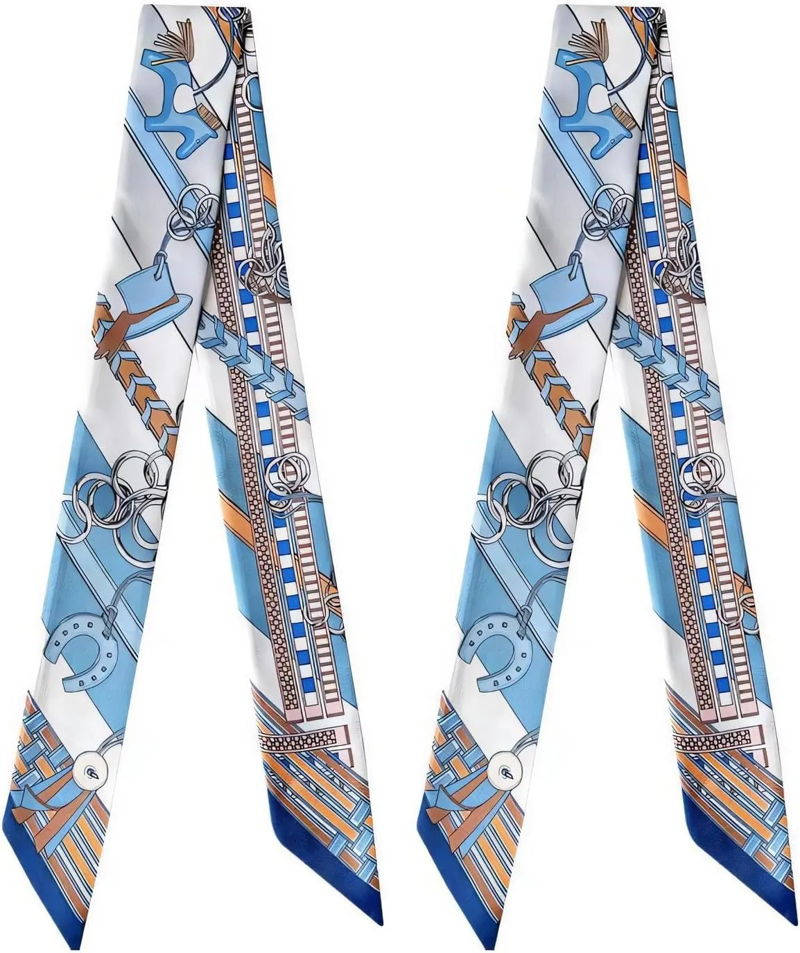 Mulberry Silk Scarf for Handbags,Bags, and Purse，2 Pcs 2"x35" Hair Ribbon Skinny Neck Fashion Scarves for Women