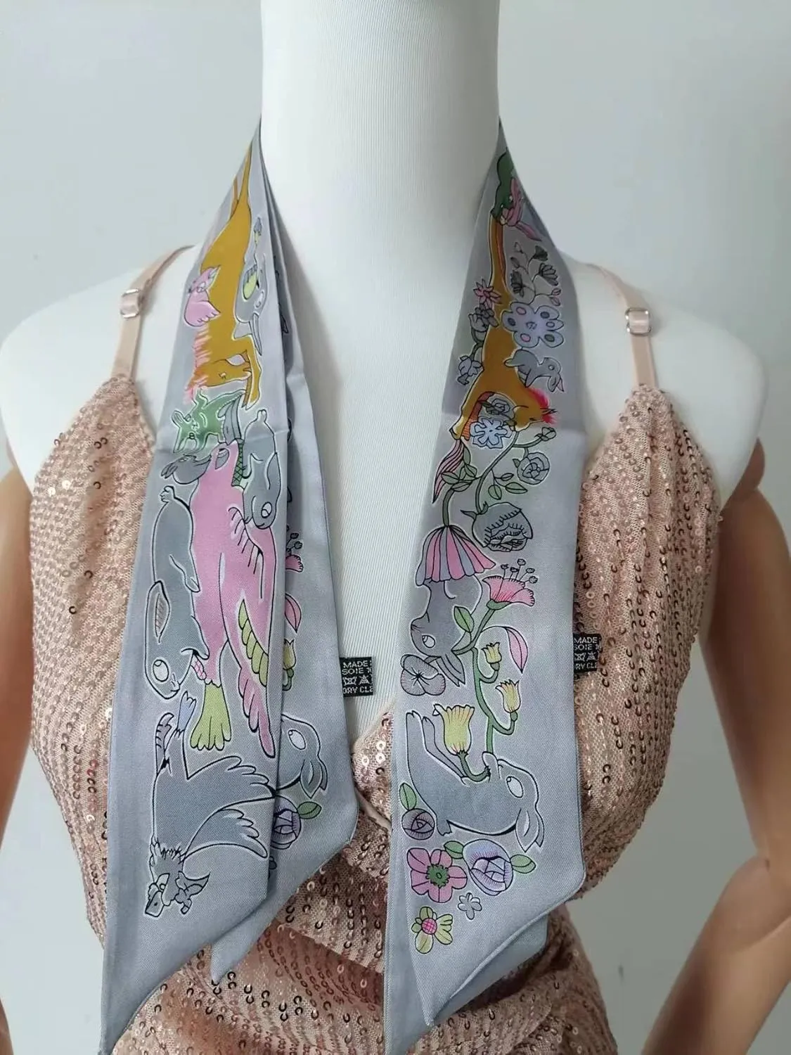 Mulberry Silk Scarf for Handbags,Bags, and Purse，2 Pcs 2"x35" Hair Ribbon Skinny Neck Fashion Scarves for Women