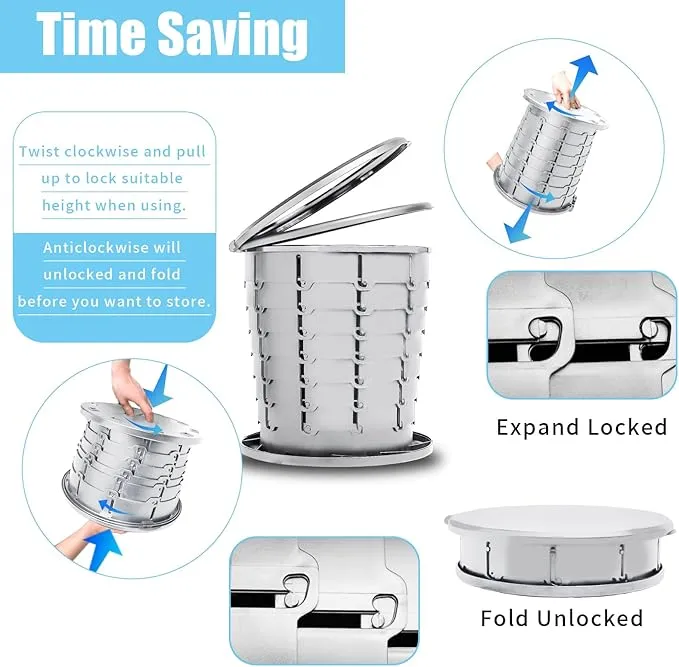 mupera Portable Toilet - Upgrade Foldable Toilet with Waste Bags and Toilet Storage Bag, Multifunctional 8 Gallon Travel Retractable Potty with Lid, for Car RV Boating