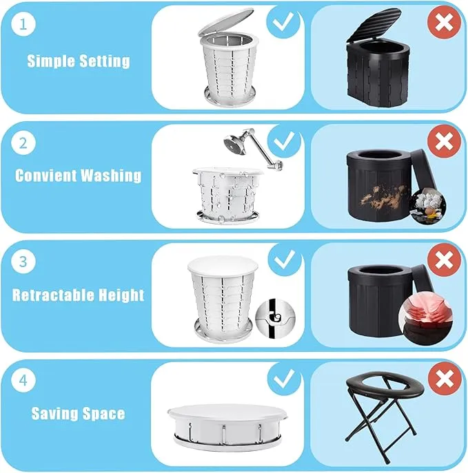 mupera Portable Toilet - Upgrade Foldable Toilet with Waste Bags and Toilet Storage Bag, Multifunctional 8 Gallon Travel Retractable Potty with Lid, for Car RV Boating