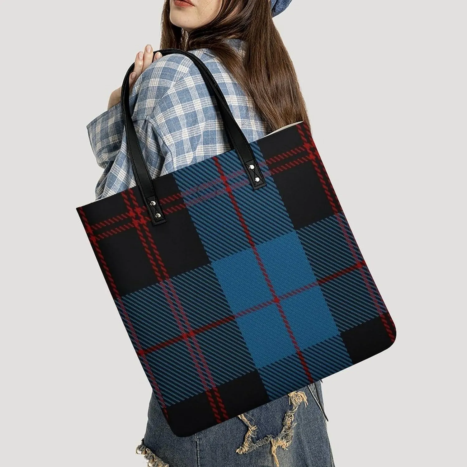Murray Tartan Fashionable All Printed Leather Handbag Unisex